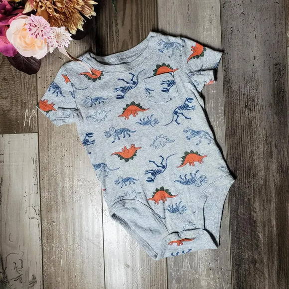 Carter's Size 24m Gray 100% Cotton Dino Dinosaur One Piece Bodysuit NWOT - Picture 6 of 10